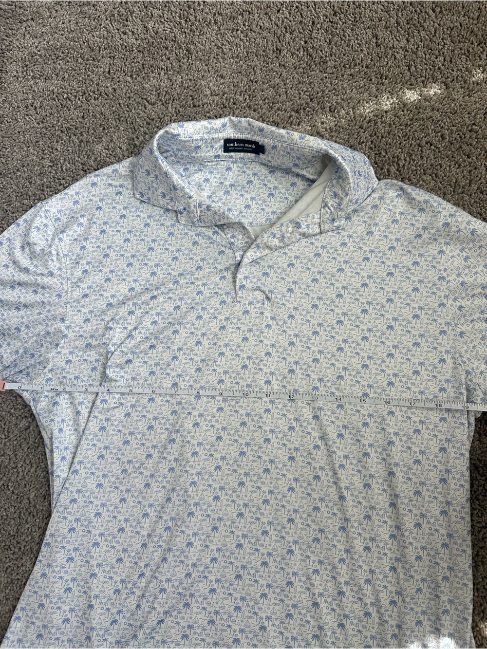 Southern Marsh Men’s Blue Palm-Print Polo Shirt